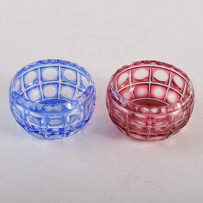 堀口硝子　須田秀石作　江戸切子　玉格子文　小鉢　共箱　2点　D　R8799