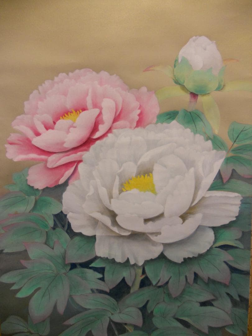 掛け軸 寿山 富貴花 絹本 希少 軸装 茶道具 掛軸 美品 です。