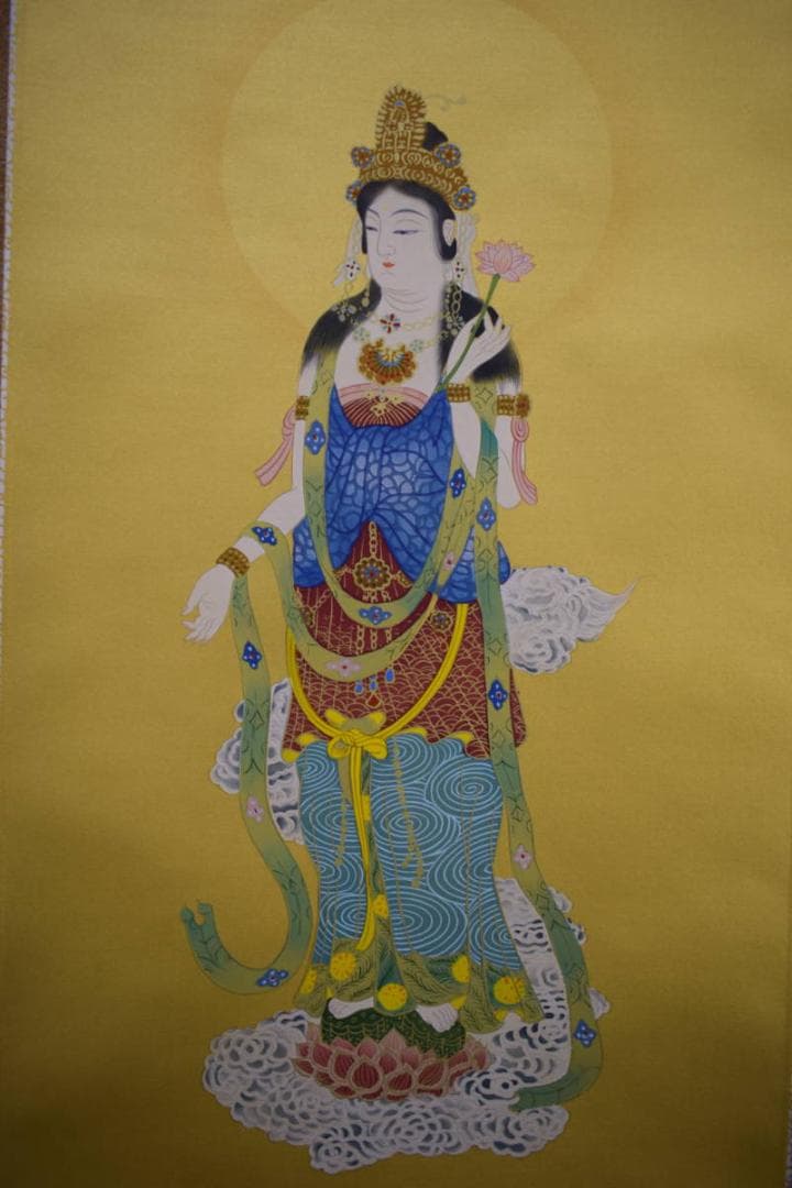 真作/国井道成/國井道成/寿観音図/桐共箱付/布袋屋掛軸HH-52