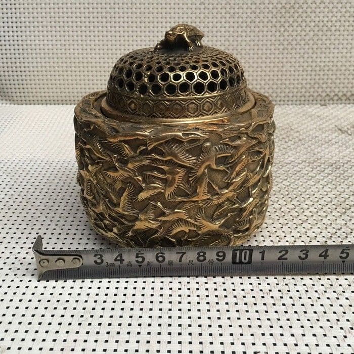 千鶴亀薫香炉 銅製 工芸品 美術品 置物