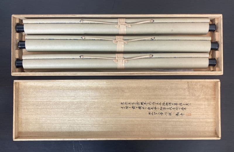安田靫彦 箱書／土佐光起「武者絵」掛軸（大和絵） 紙本 三幅