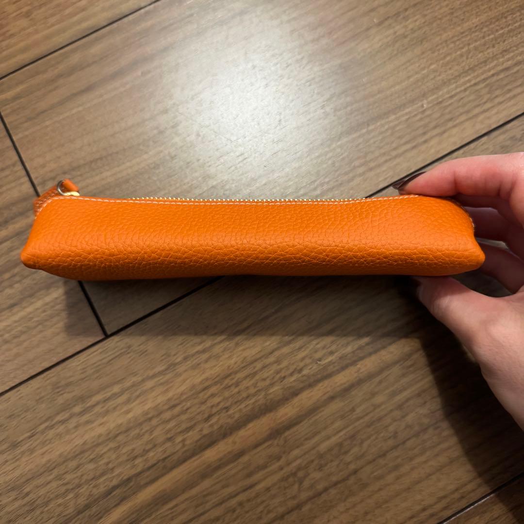 【美品】ボナペンチュラ オレンジ　レザーペンケース