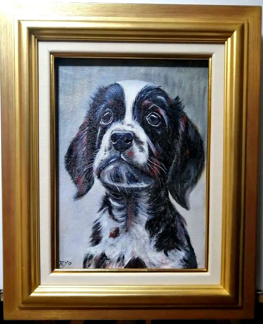 絵画　アクリル絵　キャンバス　額縁 動物　犬　原画