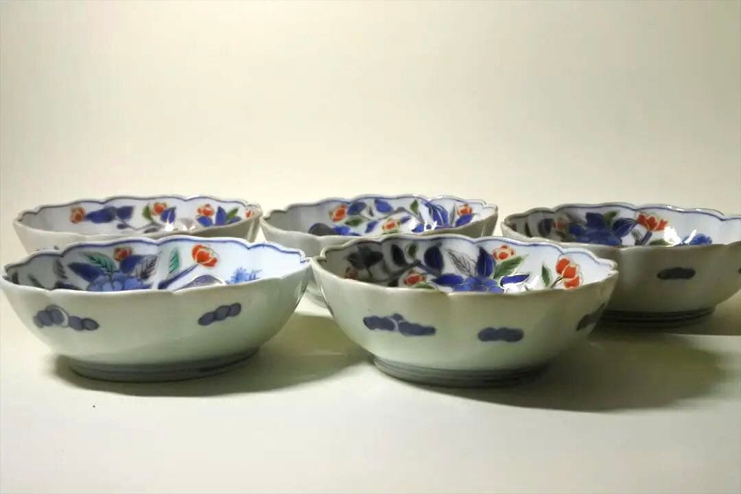江戸末期　伊万里　色絵　鉢　５客組　骨董品　アンティーク　d