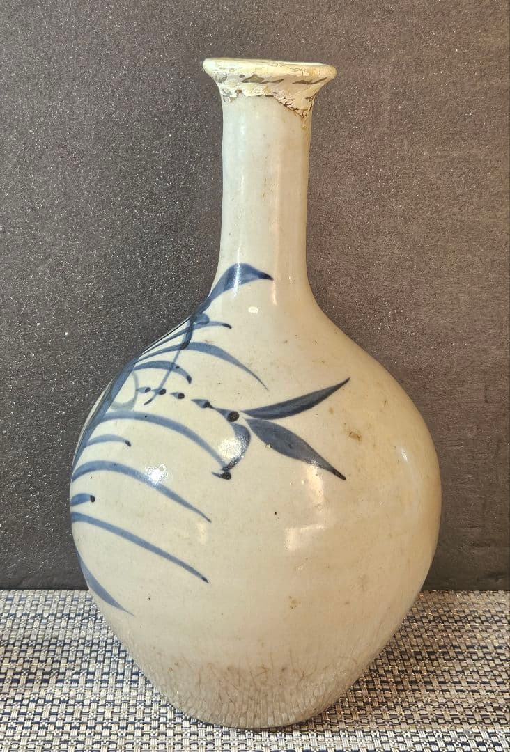 江戸時代中期　古伊万里　染付　パイナップル文様　果実文様　徳利　花入れ　茶道具