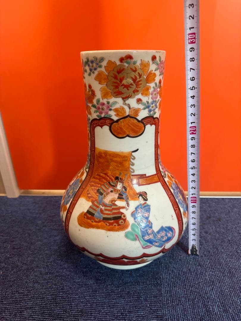 1595 古伊万里 色絵 江戸時代風俗図　花瓶　時代物