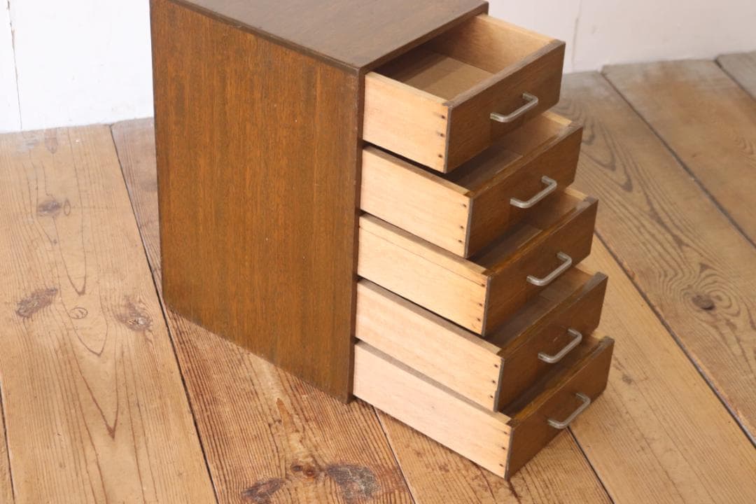 レトロ 卓上 小引き出し 抽斗 5杯 小物入れ レターケース B5 ラワン材