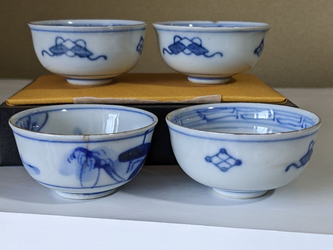 ♦九谷焼 酒器 染付 山水文 猪口 明治時代 コレクション 骨董品アンティーク