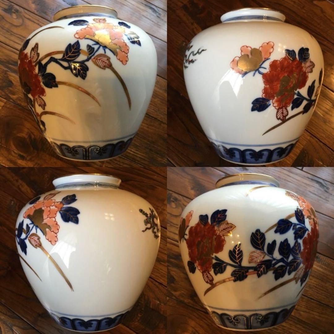 美品！経年70年以上 有田焼 染錦 牡丹 金彩 花入 花器 壺 飾壺 骨董品
