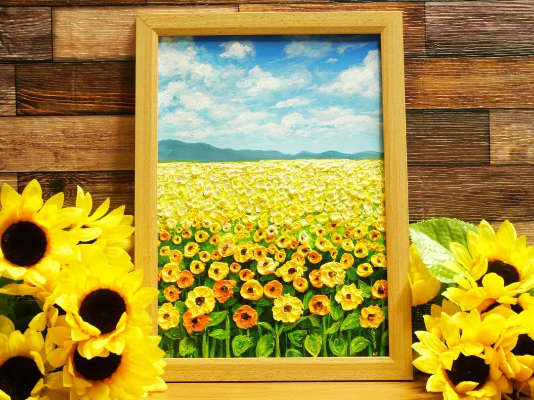 油絵 絵画 【楽園のひまわり畑】
