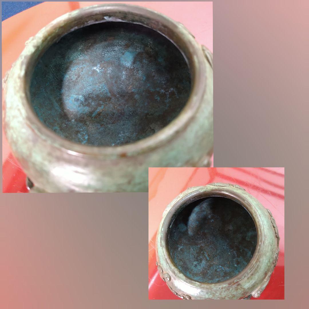 AH10 須賀月芳 香炉 松竹梅 三足 共箱 共布 栞 未使用 高岡銅器 蝋型