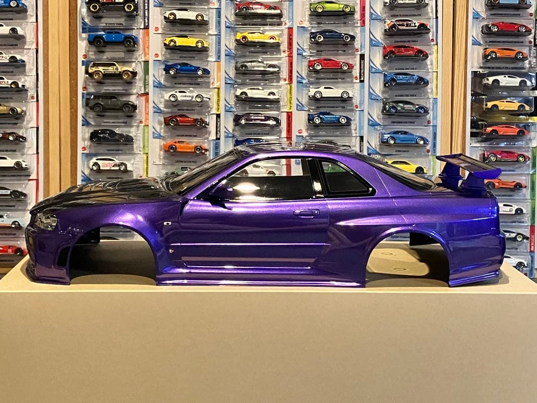タミヤラジコン日産スカイラインGT-R R34 塗装済 スペアボディメタリック紫