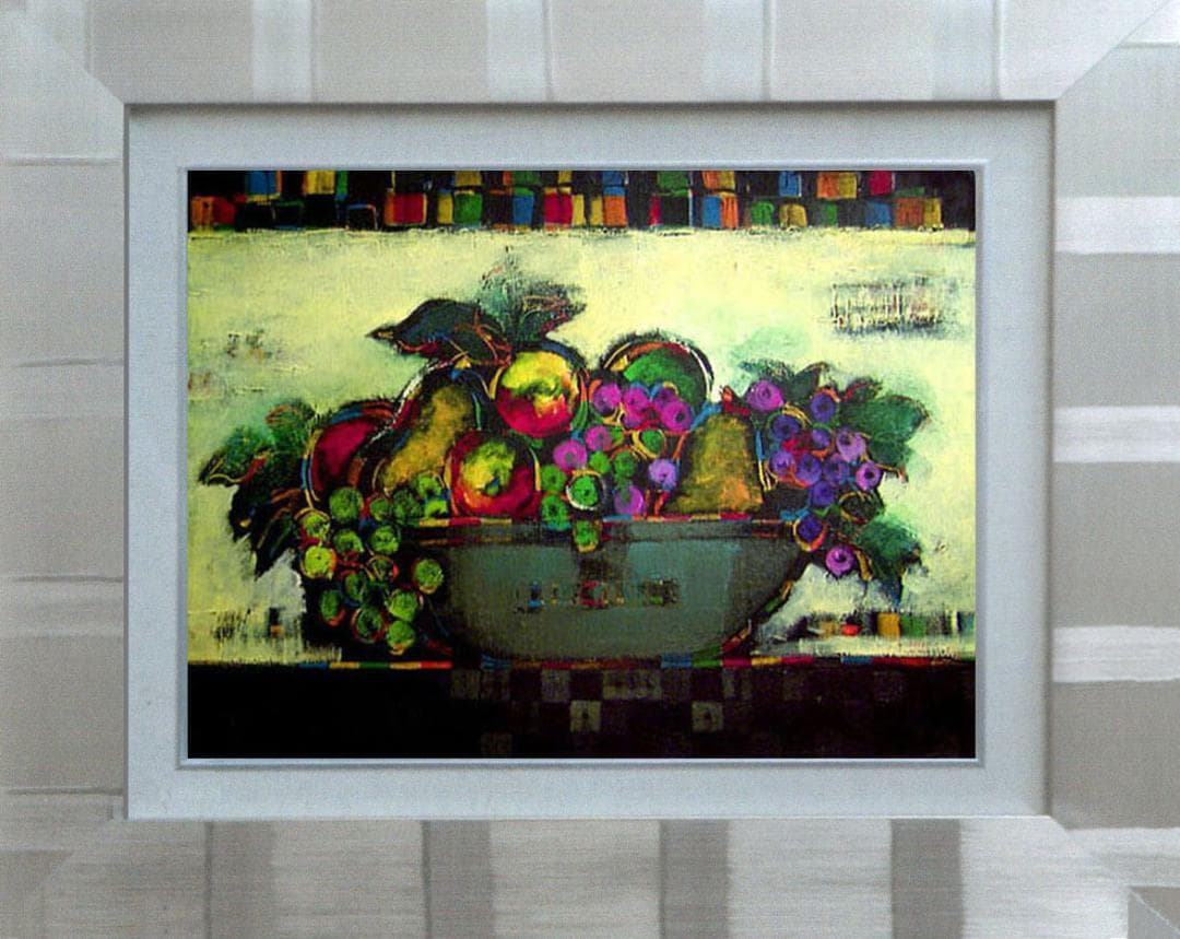 油絵 菅家令子 絵 絵画インテリア 額付(黒) uF6-060904 静物 果物