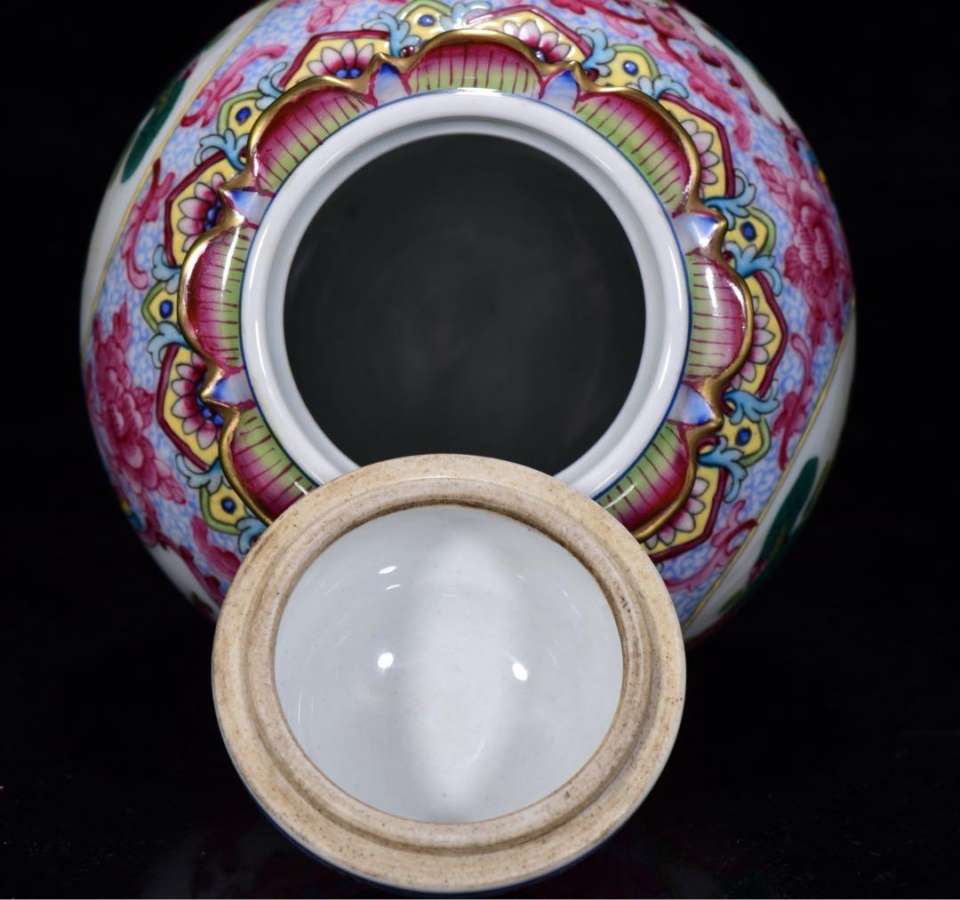 縁起物　珍品　清乾隆年製 粉彩花卉文描金蓋壺　手作り　インテリア　古美術　置物