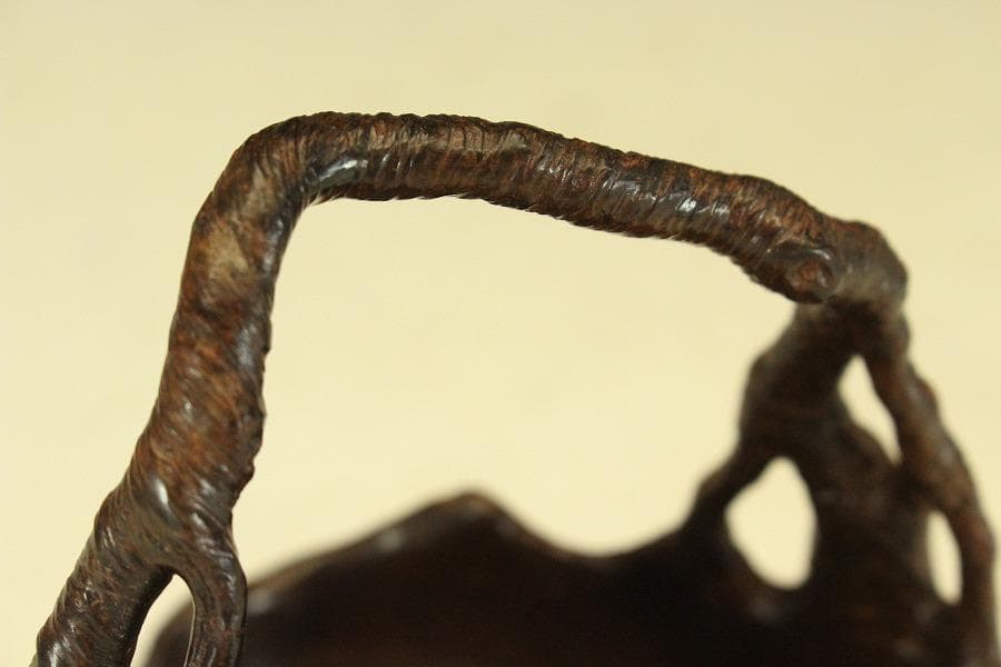紫檀 刻 手付 皿 文房四宝 卓上飾 高9.4cm(HA491)