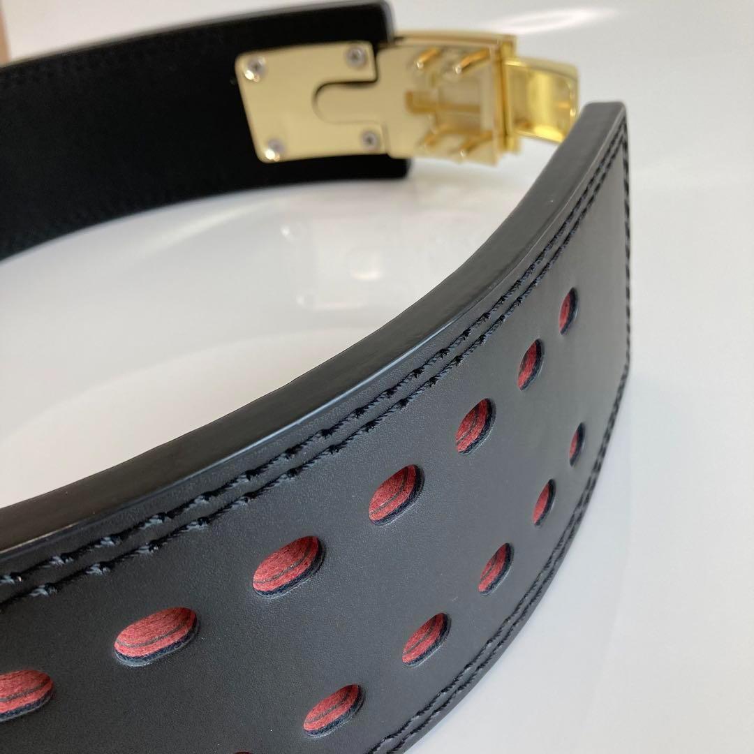 【訳アリ】 パワーベルト レバーアクション 本革 ワンタッチ可変式 黒×ゴールド