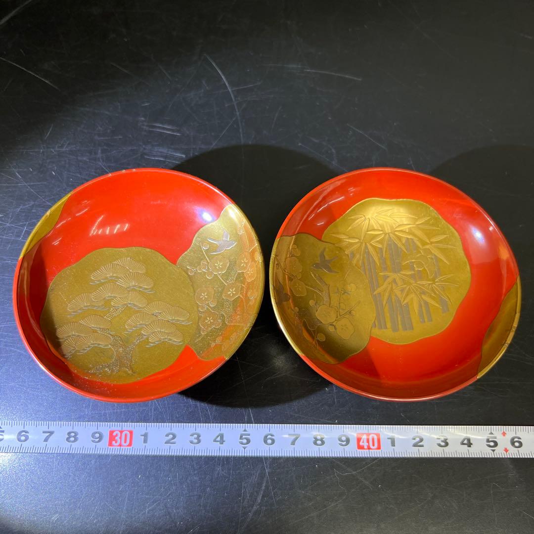 上手　盛蒔絵盃一対　木箱付　直径9.8㎝　東Y7-1125☆2F