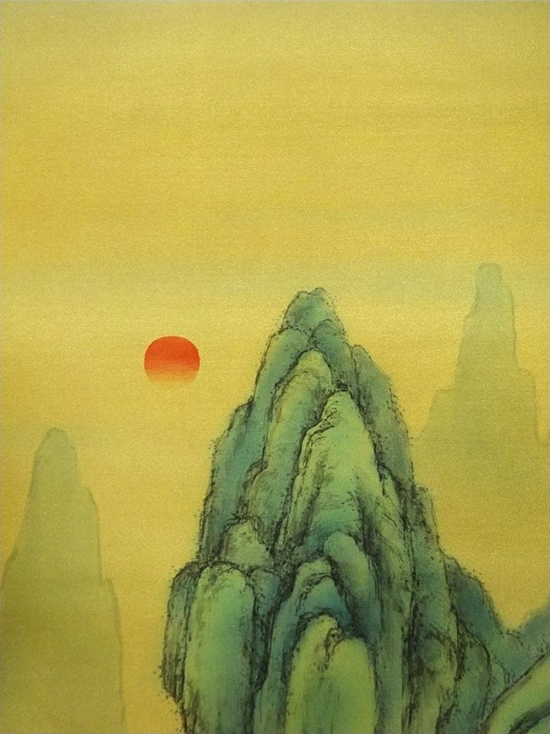 掛軸 松尾玲楓『蓬莱仙境 山水図』絹本 肉筆 共箱付 掛け軸 p11061