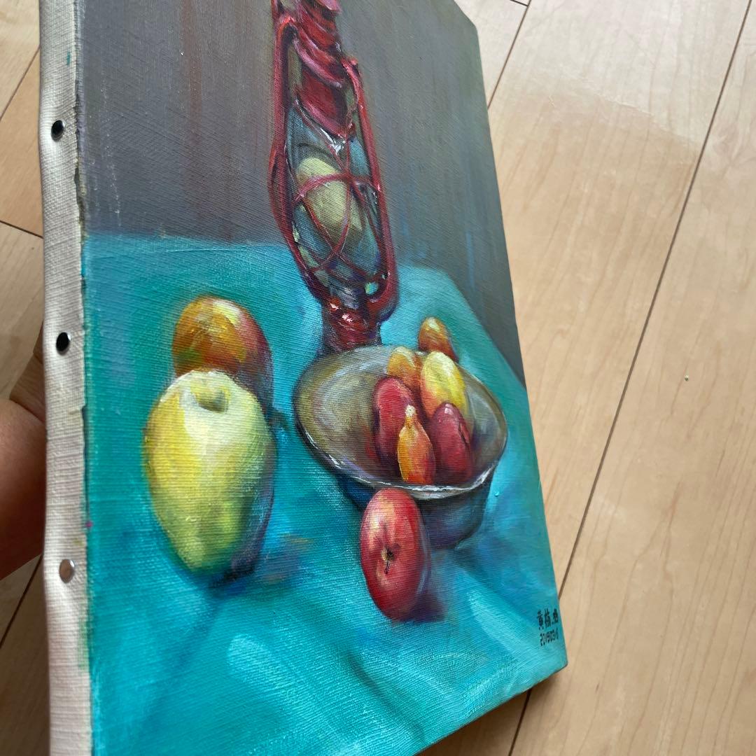 静物画 油彩画 果物とランプ