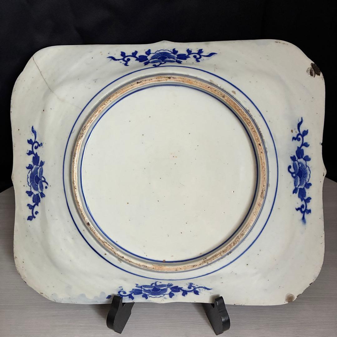 時代物 印判皿 特大皿　御所車 牡丹 枝垂れ桜 縁起物 骨董 大皿　金継ぎ用