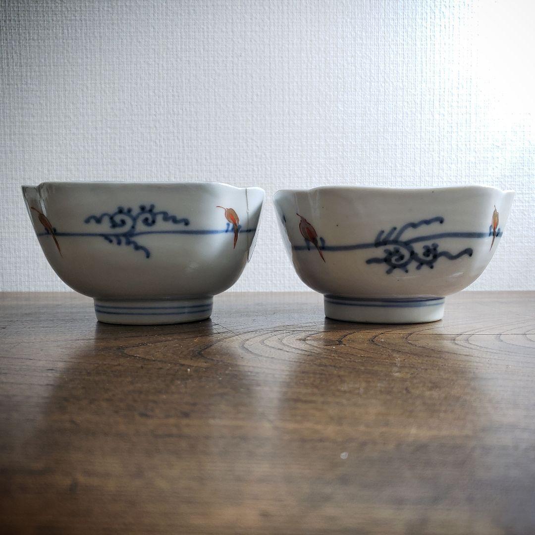 角向付　2客　色絵付　小鉢　古伊万里　寿　上手物　江戸　明治　訳あり