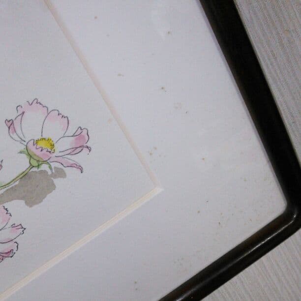 作家物【コスモス水彩画】瑞々しい摘みたてのコスモス♪作家物、額装付き