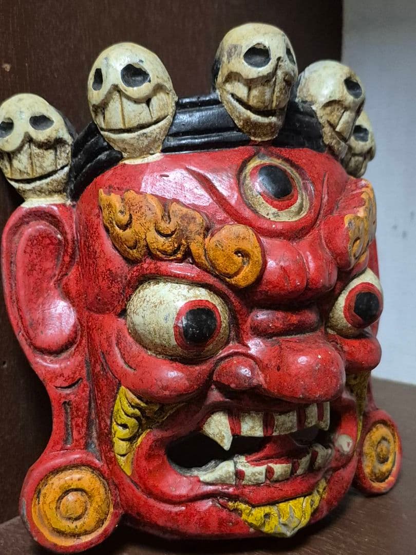 三目鬼面 鬼面 縁起面 木彫 彫刻 祭り お面 仮面 伝統芸能 飾り面 ドクロ