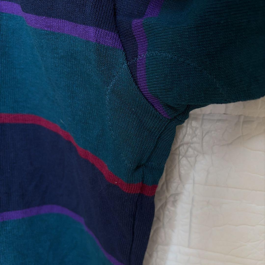 希少2XLT 90s BARBARIAN 厚手ラガーシャツ ボーダー 刺繍ロゴ