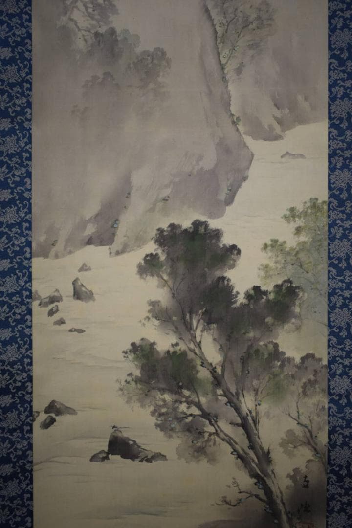 真作/佐藤古岫/山水清峡図/桐共箱付/布袋屋掛軸HI-544