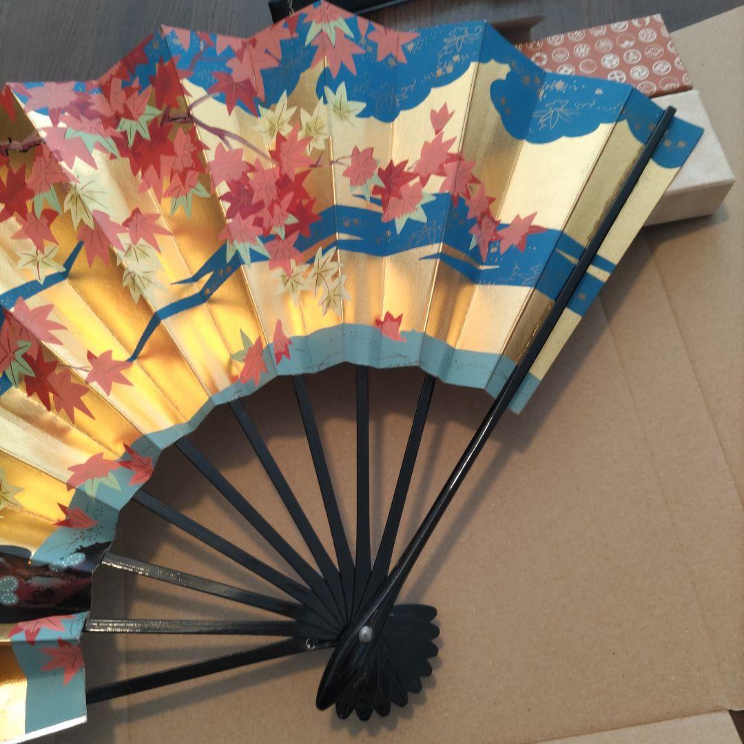 舞扇子 2本セット 金銀　花柄・紅葉柄