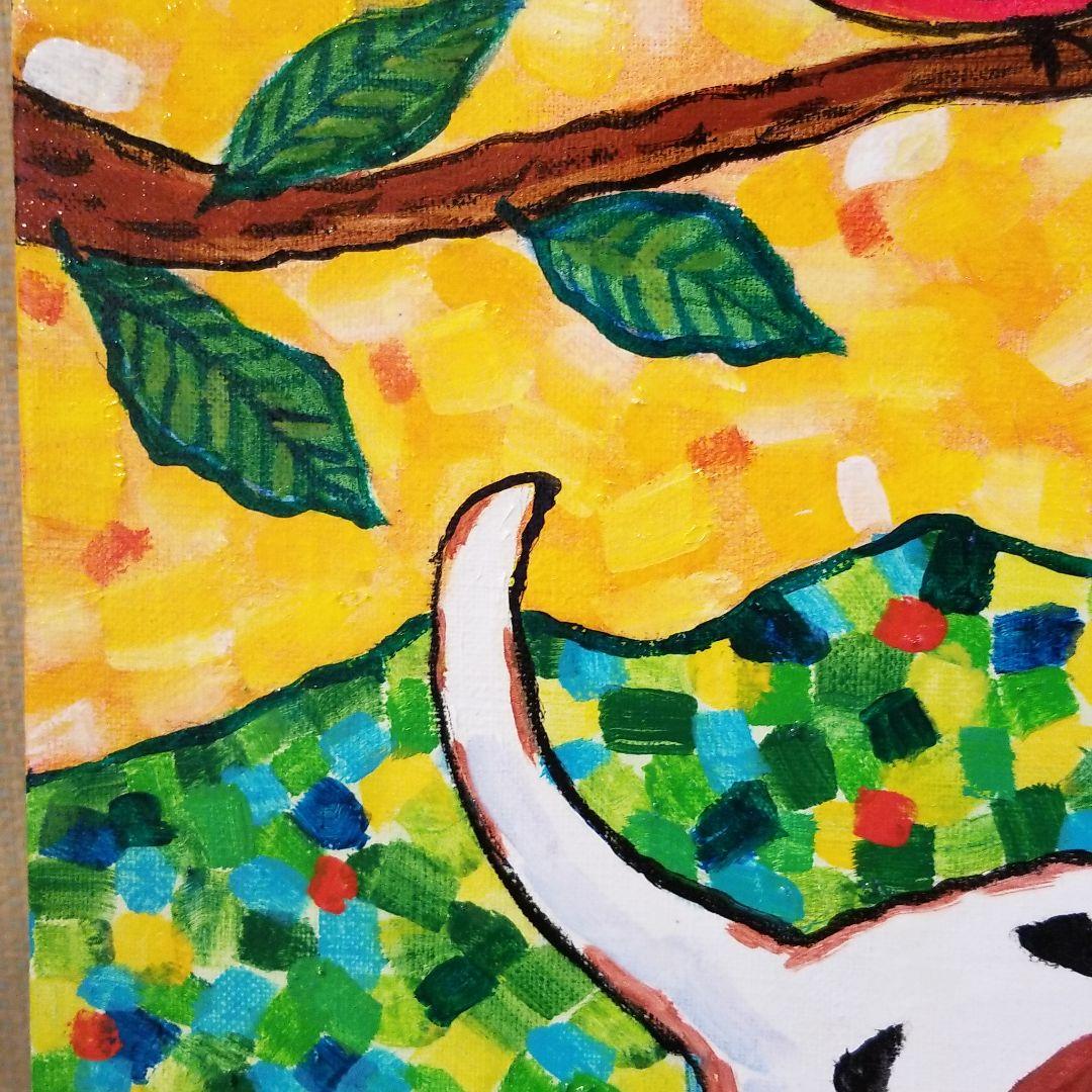 油絵　Yumiko確認　友だちの歌を聴く犬