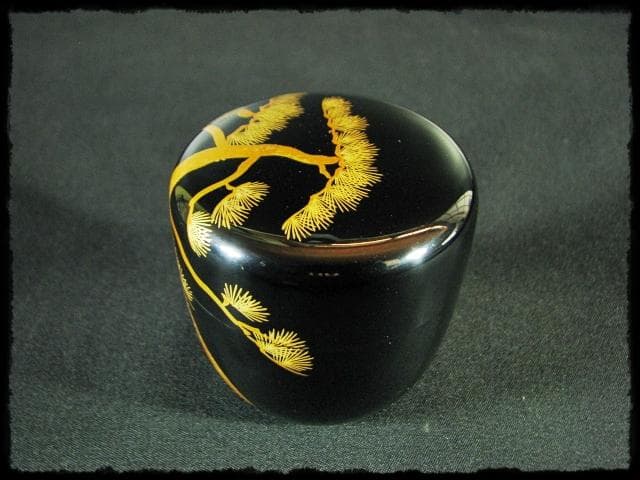 伊川 敬三 老松 金蒔絵 輪島塗 蒔絵師 棗 茶道具 四方桟箱 f177