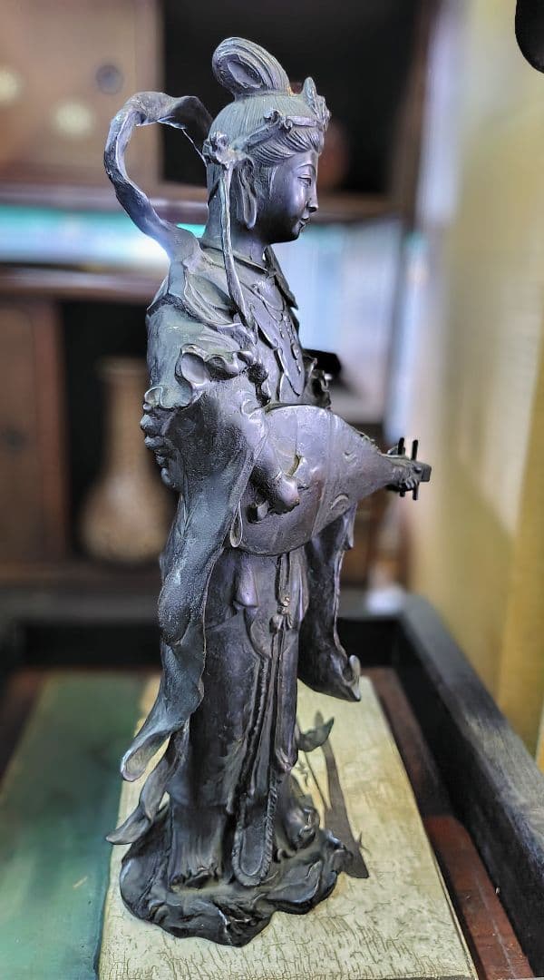 古銅 無垢 高岡 唐金 在銘 芳山作 弁財天 仏像 古美術 銅製 銅像