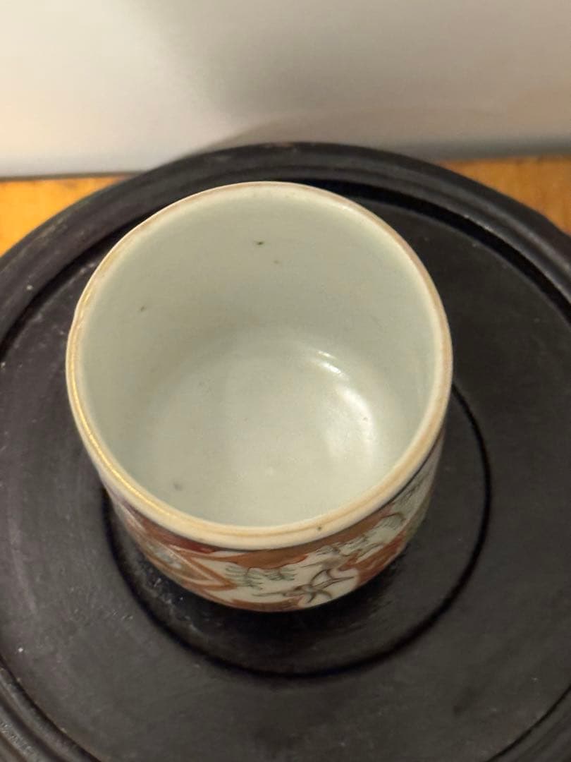 幕末期　細密文様　古伊万里　フローブルー　金彩　蕎麦猪口