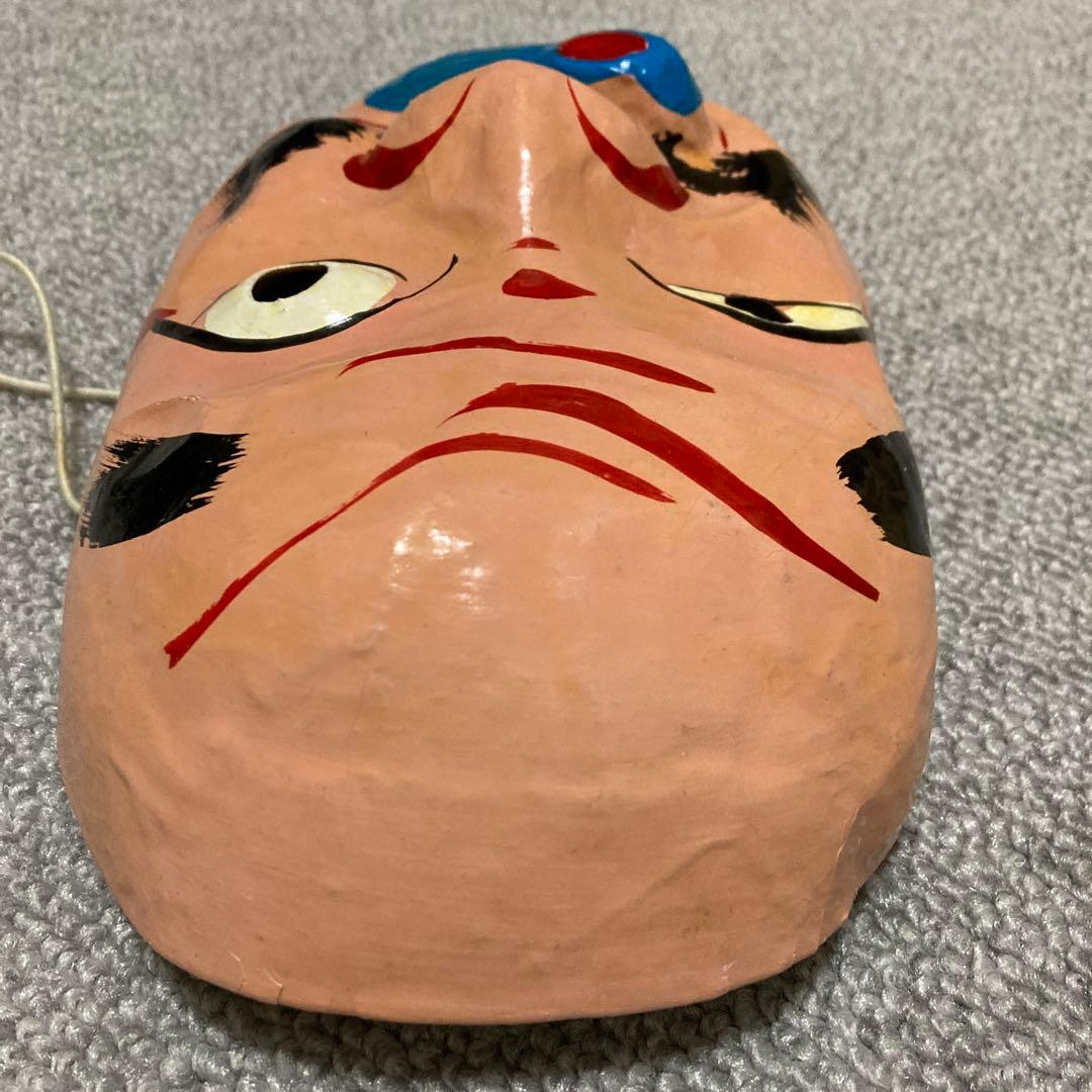 明治期 張り子 ひょっとこ面 滑稽面 民俗仮面 火吹き男 骨董品 アンティーク