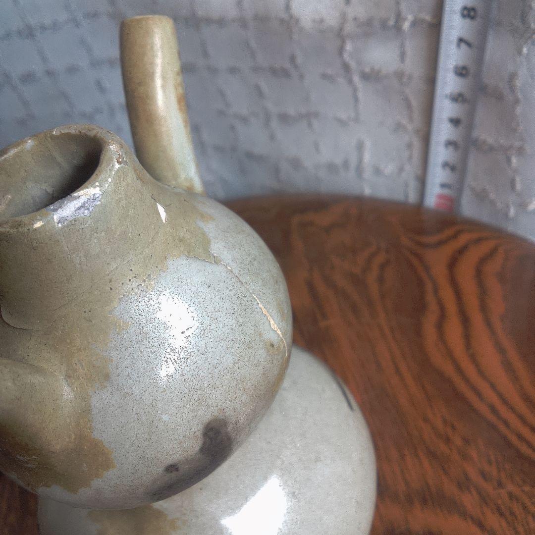骨董６手作り陶器壺、二重ボディ