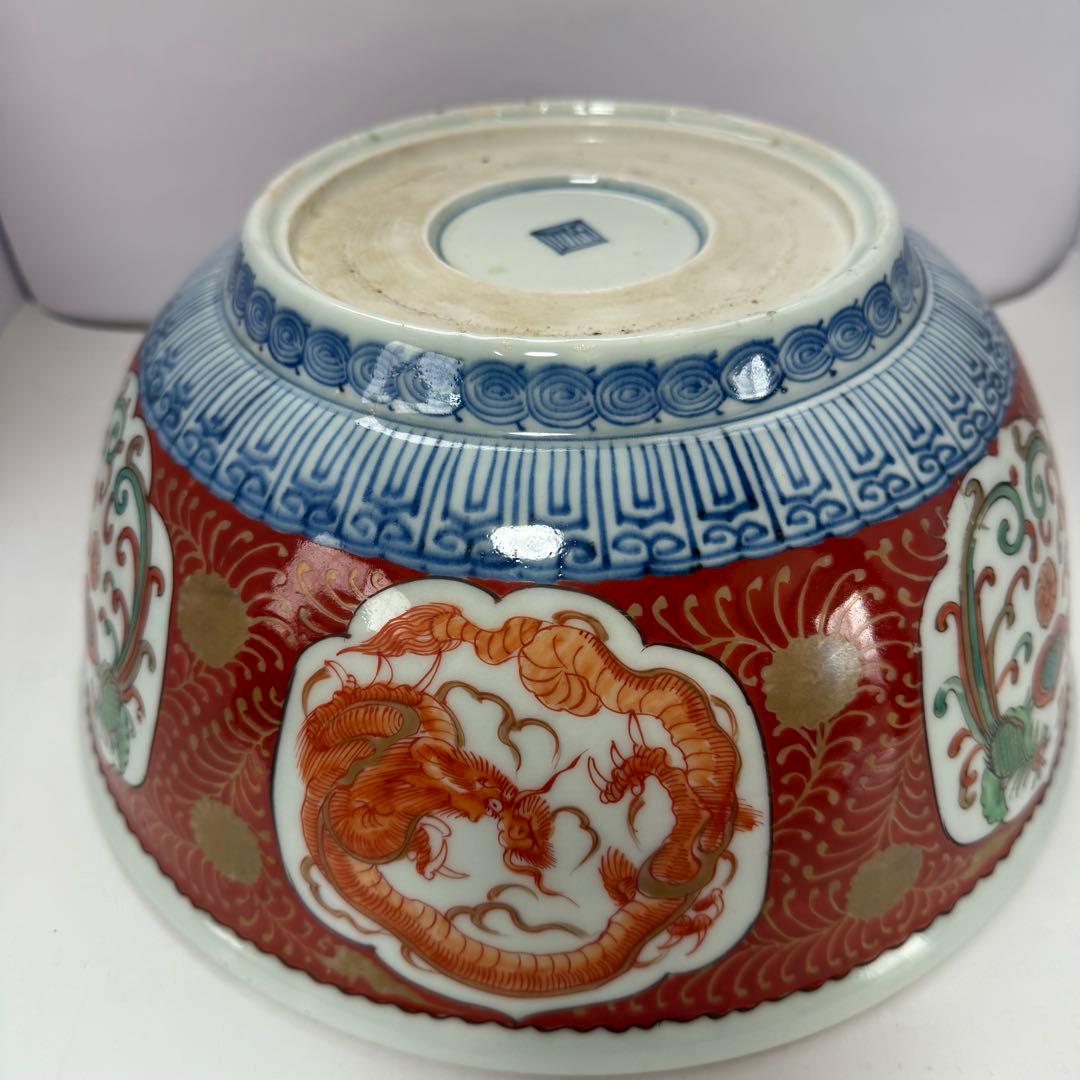 江戸期　古伊万里　金彩色絵　龍鳳文　鶴寿老人30cm 大鉢　送料込み
