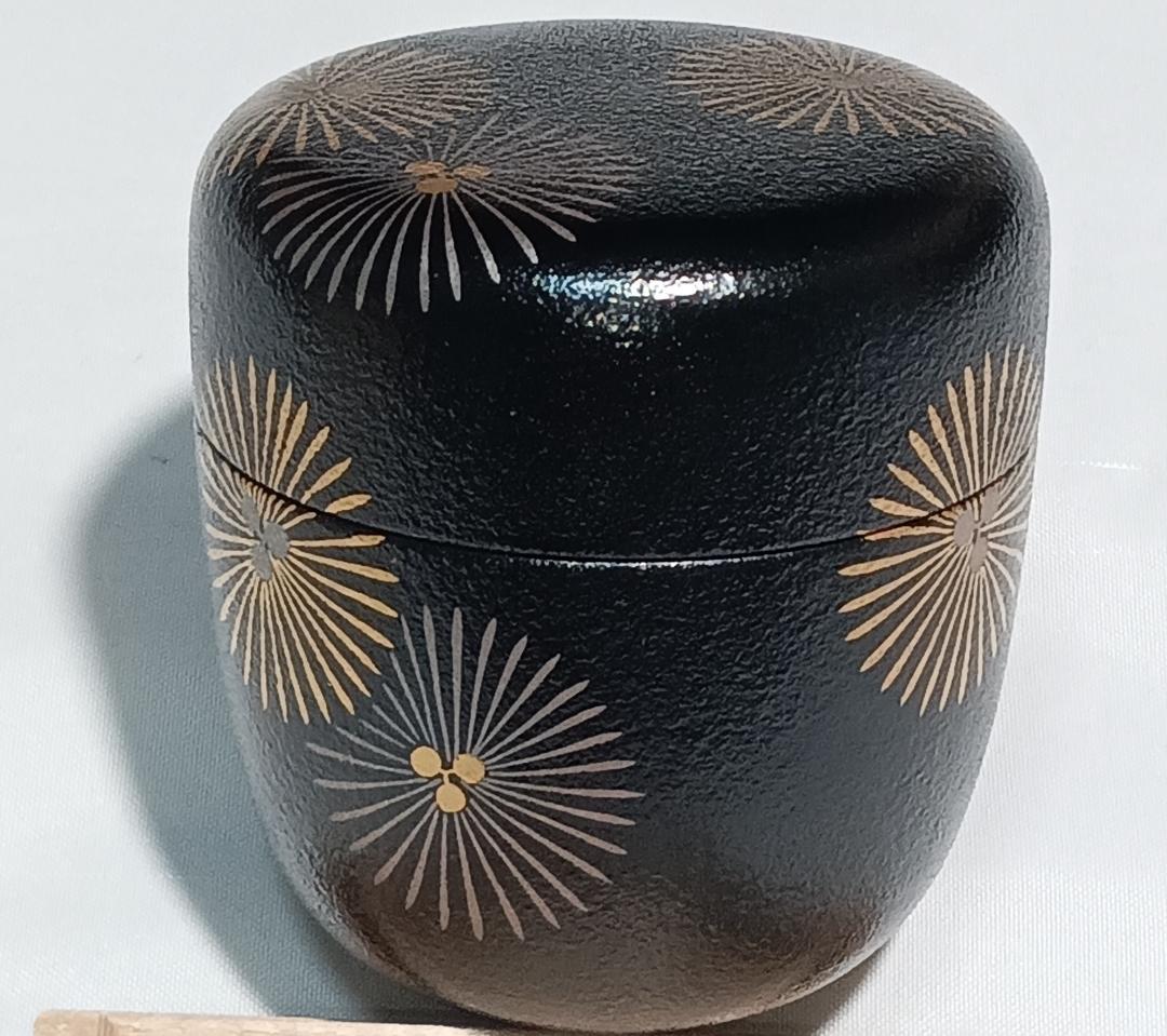 茶道具　加賀山中塗蒔絵師　筑城筑良作　叩塗唐松蒔絵中棗　超美品！！