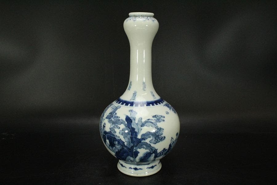 中国美術 青花 人物紋 瓶 高27cm 朗吟閣製 款(HA370)