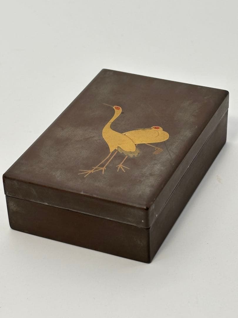 【吉祥鶴~金蒔絵小函】神韻縹渺の香合・古美術品・木調漆器・伽羅・香木沈香・茶道具