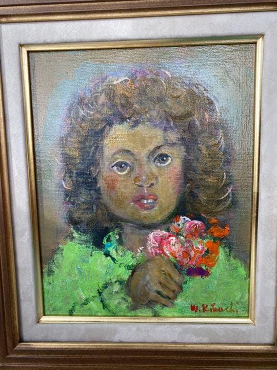 油彩画　「ブーケを持つ少女」F3原画　美品　菊地正則　パリ