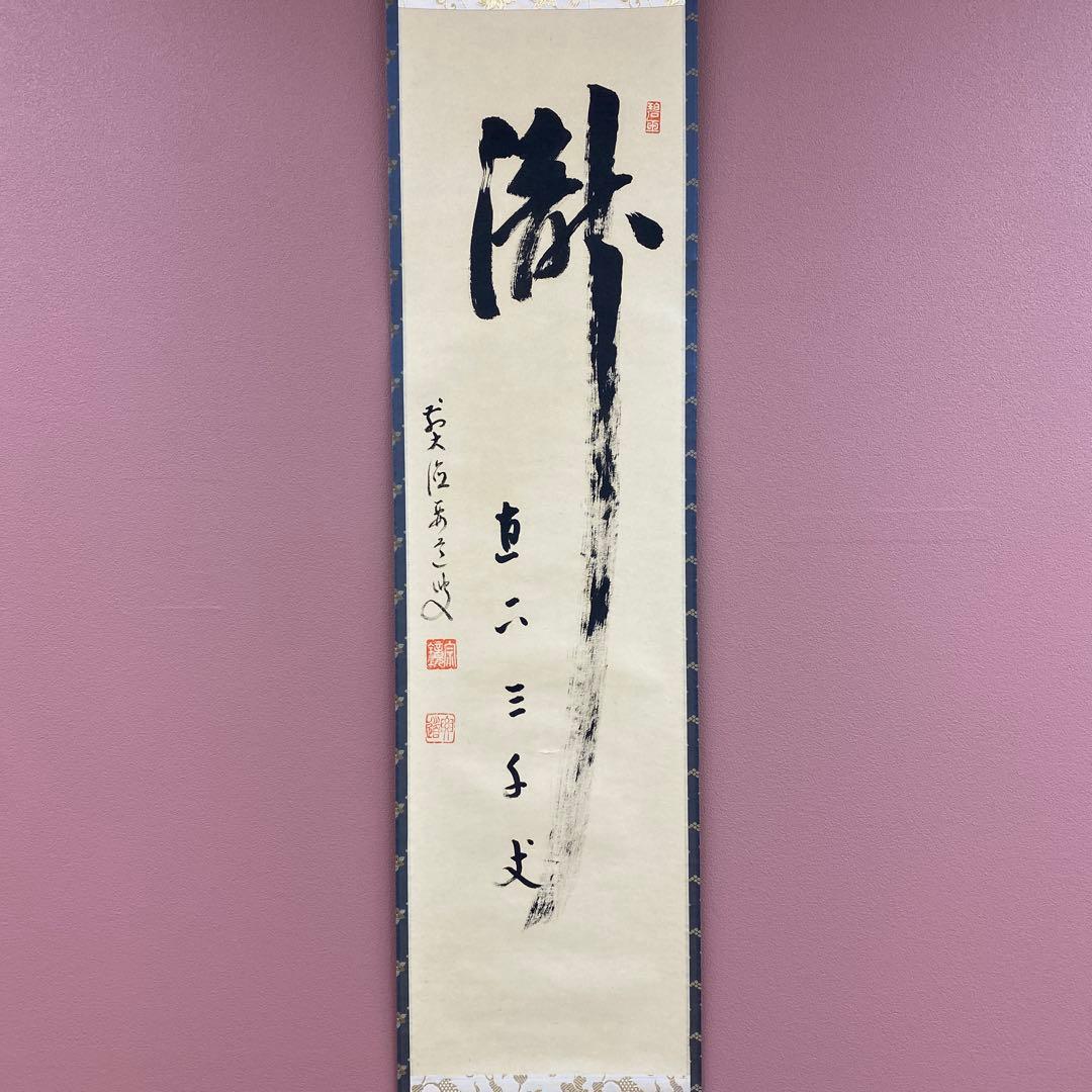 美品 掛け軸 大徳寺 雪尾要道作「瀧直下三千丈」共箱 禅語 夏掛け