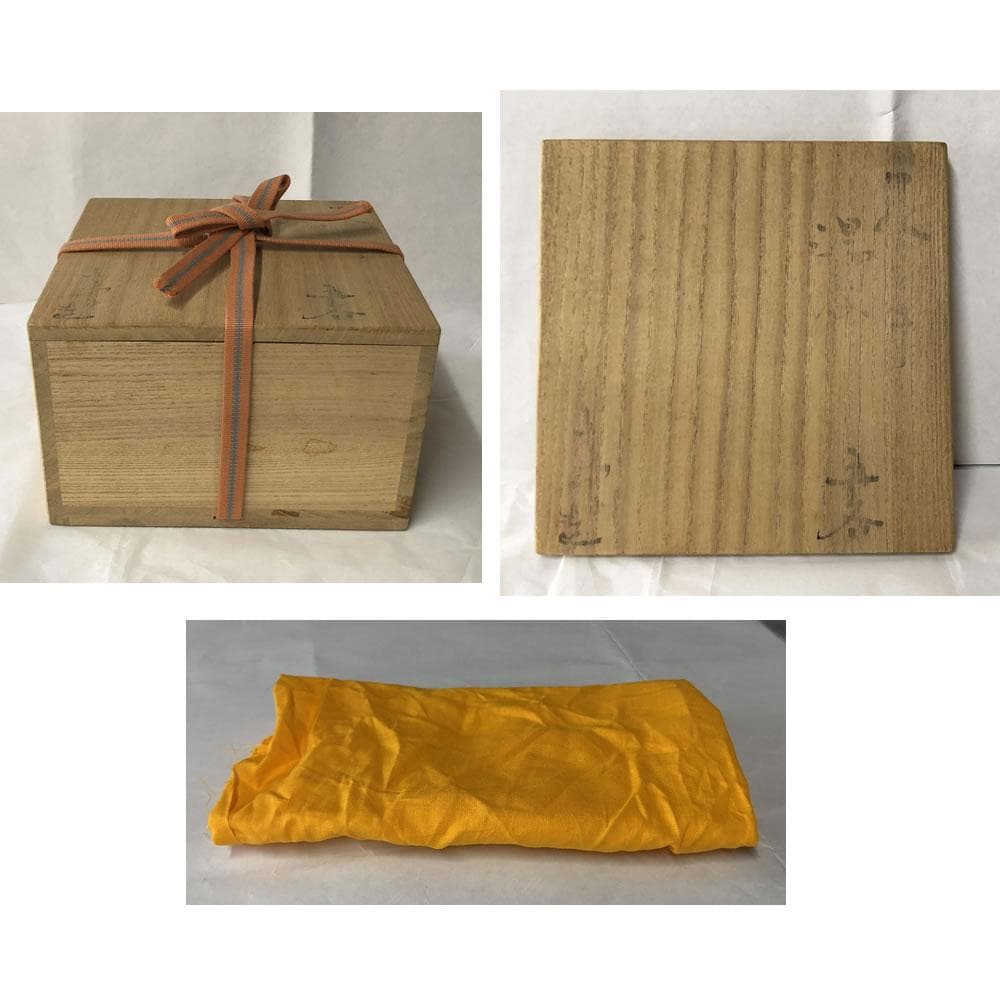 e2930 逆富士絵 平茶碗 在銘 合わせ箱 富士山 抹茶碗 茶道具