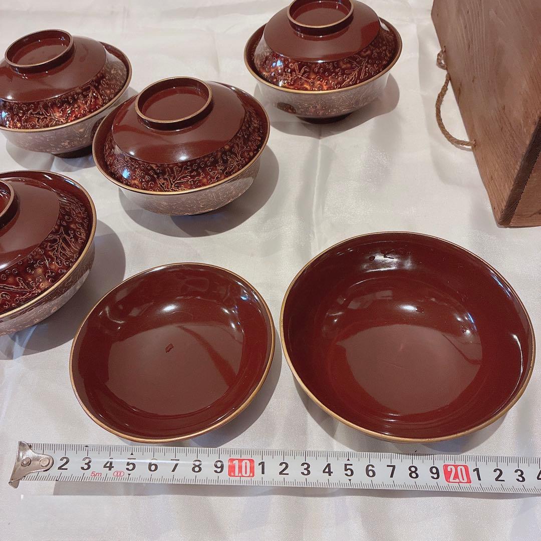 アンティーク品(明治)若狭塗り お吸い物5人分＆木箱set