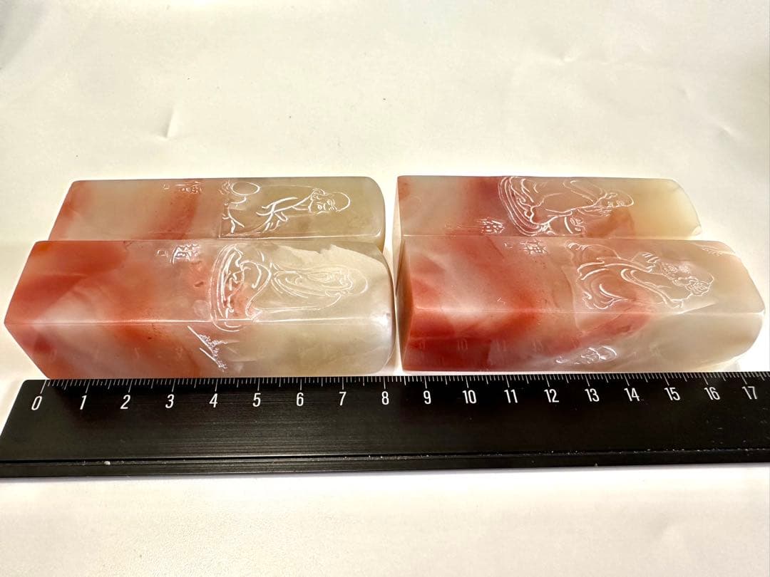 【悟　道　仏　禅】美品　ラオス 水凍　印材 落款 遊印 雅号　浮き彫　薄意　4点