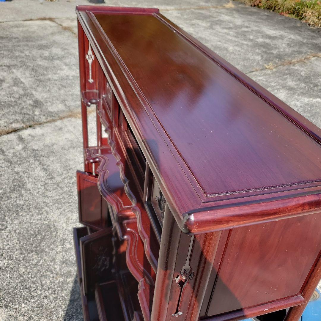 唐木　透かし彫り　飾り棚/茶箪笥　和家具　紫檀　花梨　収納棚　時代箪笥