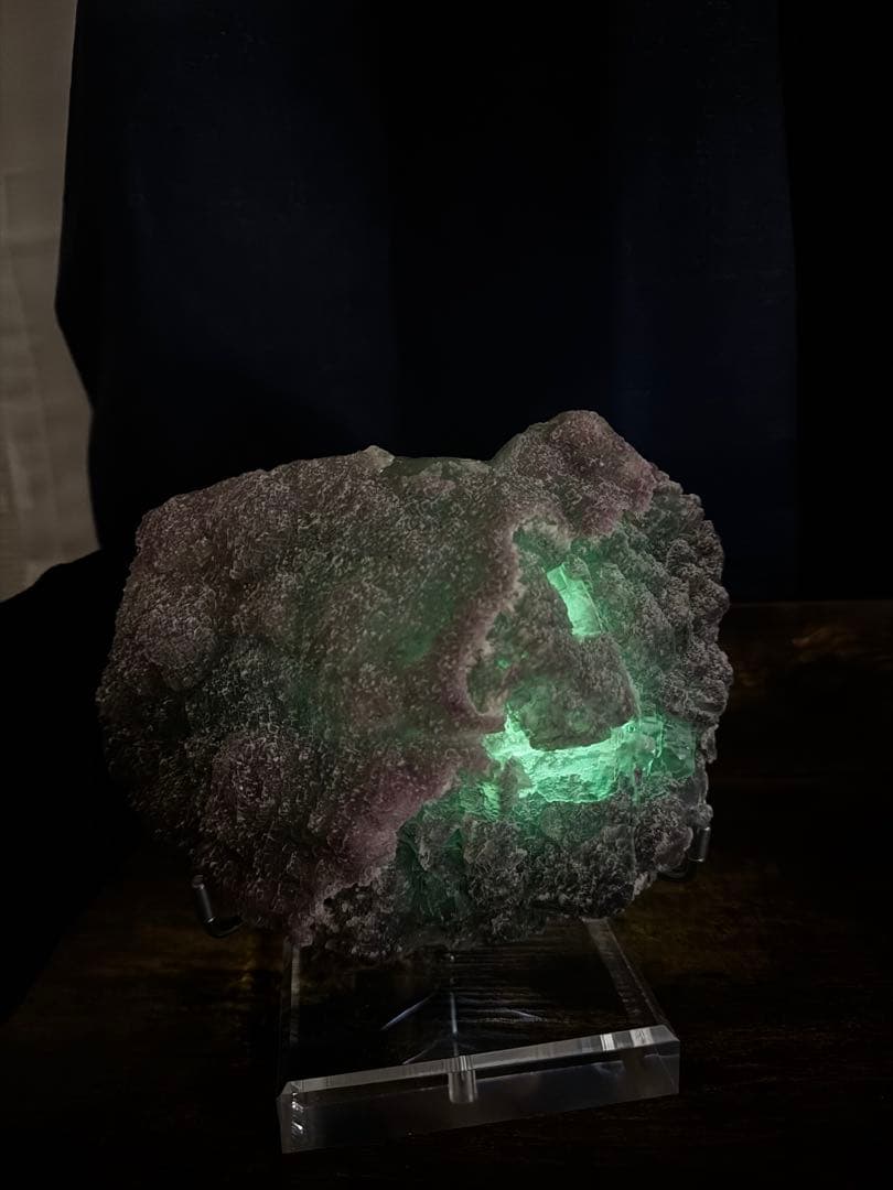 【希少】天然フローライト原石 パープル×グリーン バイカラー 結晶 蛍石 置物