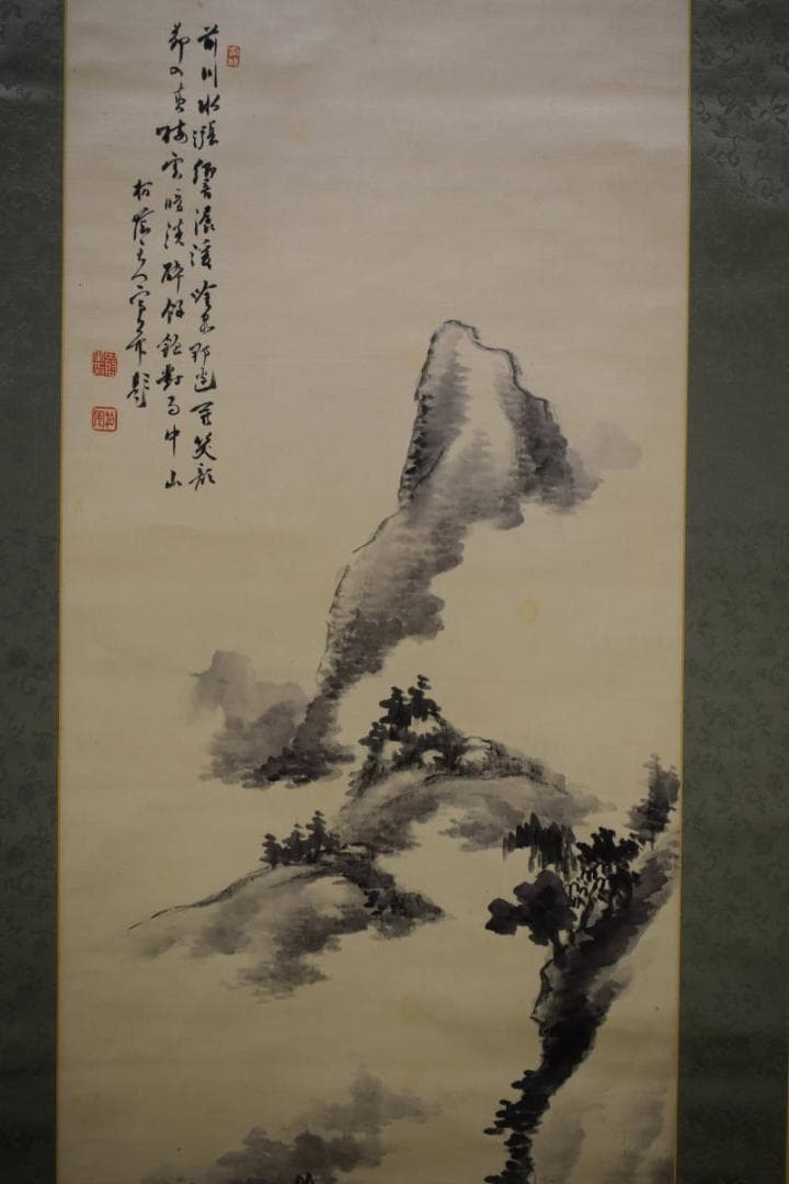 真作/田中柏陰/山水画賛/絹表装/布袋屋掛軸HH-672