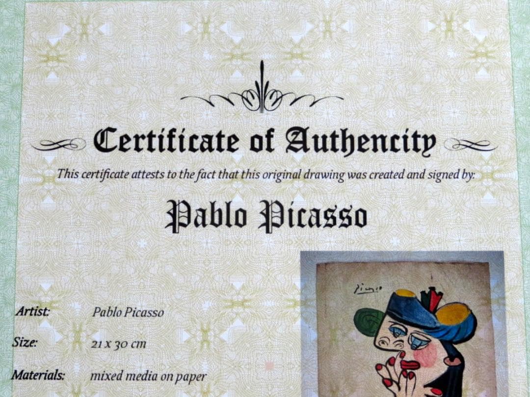 パブロ ピカソ 1963年 ミクストメディア 鑑定書付き