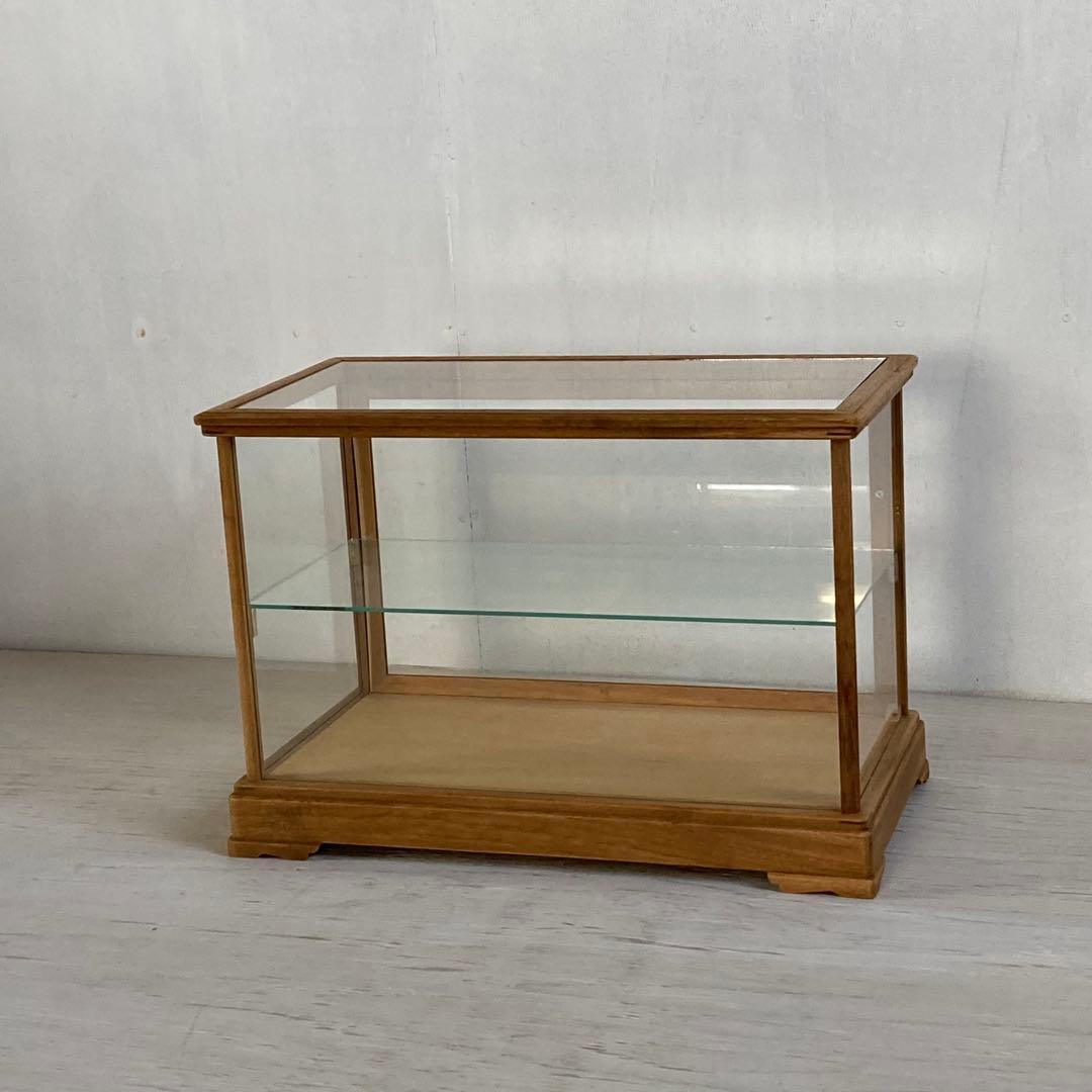 さあパパ g313 古い木製 ガラスケース 2段 卓上 ショーケース
